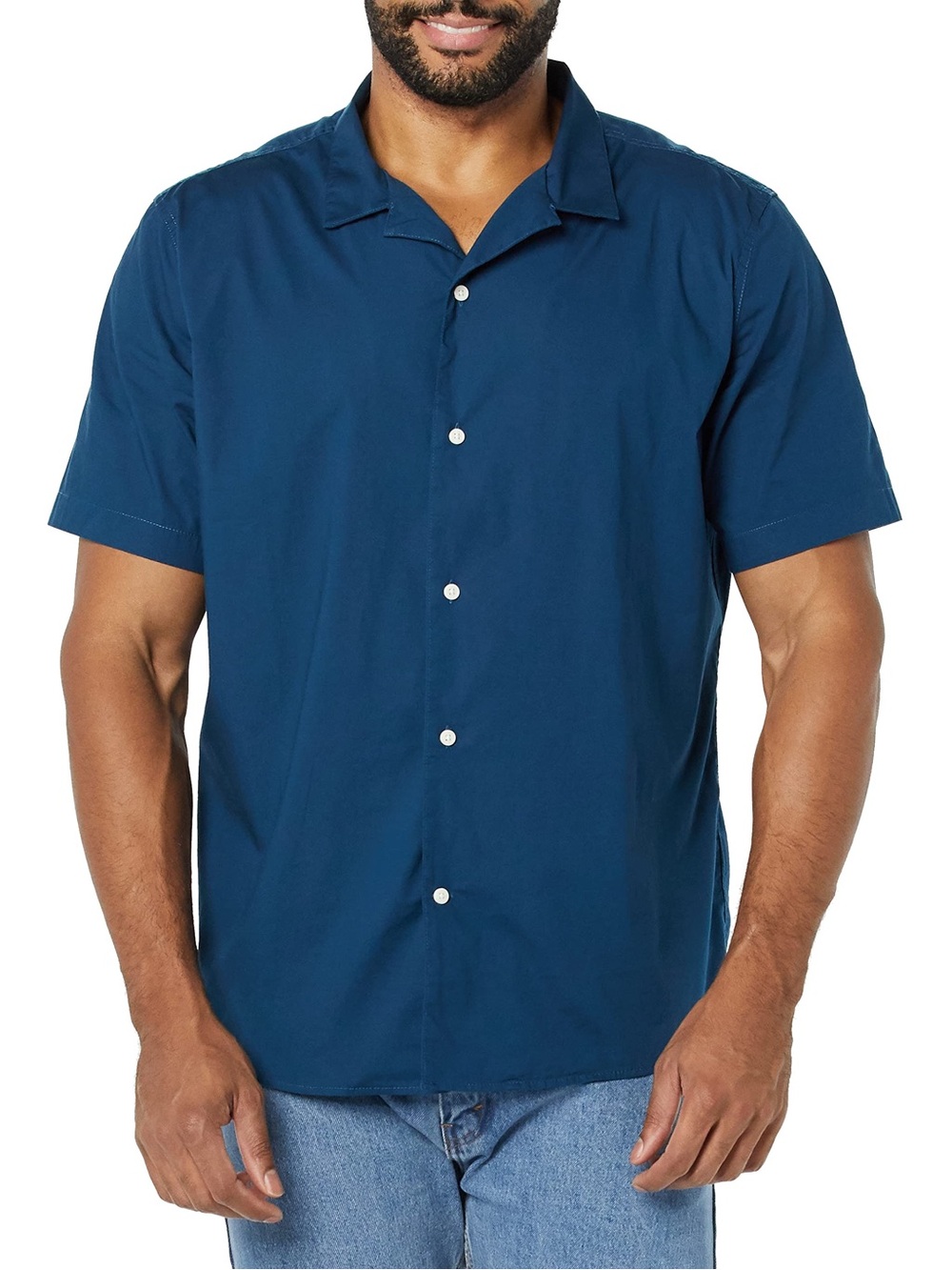 Amazon Essentials Men's Short-Sleeve Button-Front Shirt - Navy Blue